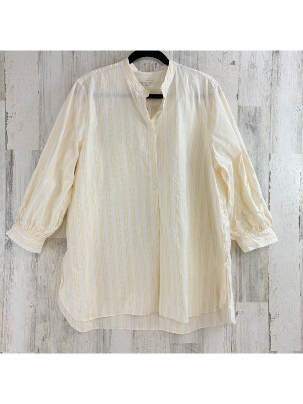 Ann Mashburn Popover Shirt Sz XL Yellow Stripe Button Down